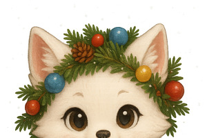 Christmas anime animal holding gift,, an Illustration by Dvoevnore photos