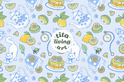 Lemon Tea Time Seamless Pattern, a Food Illustration by TitaLivingArt (Thumbnail 1 of 10)