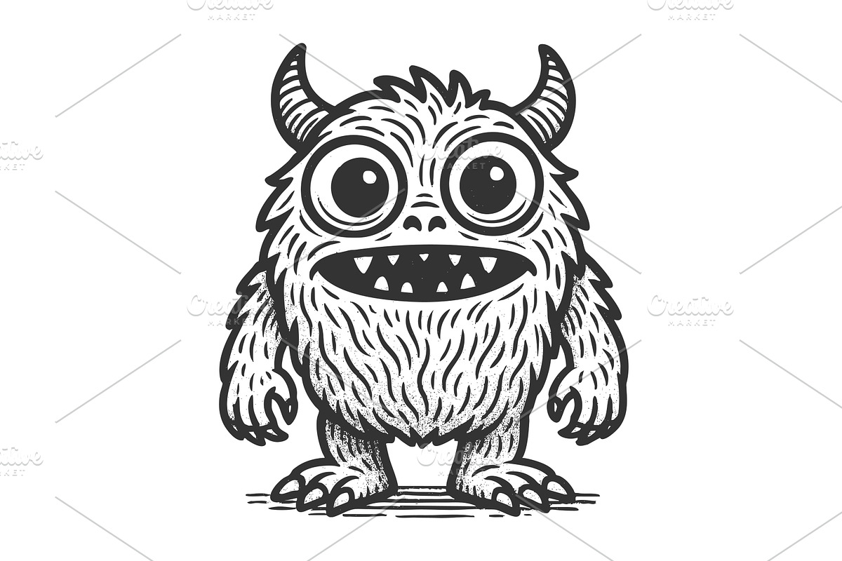 Cute Furry Monster with Horns and, an Animal Illustration by AlexArt