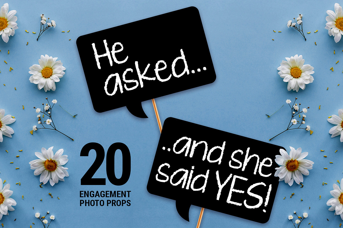 20 Engagement Photo Booth Props, a Stationery Template by DickyJiang Illustrations (Photo 1 of 3)