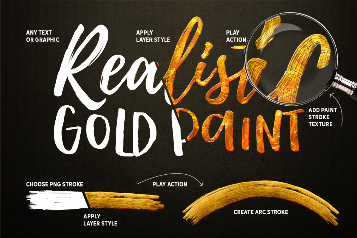 TOOLKIT Gold Paint Effect Photoshop, a Layer Style Add-On by Graphic Spirit (Photo 2 of 15)