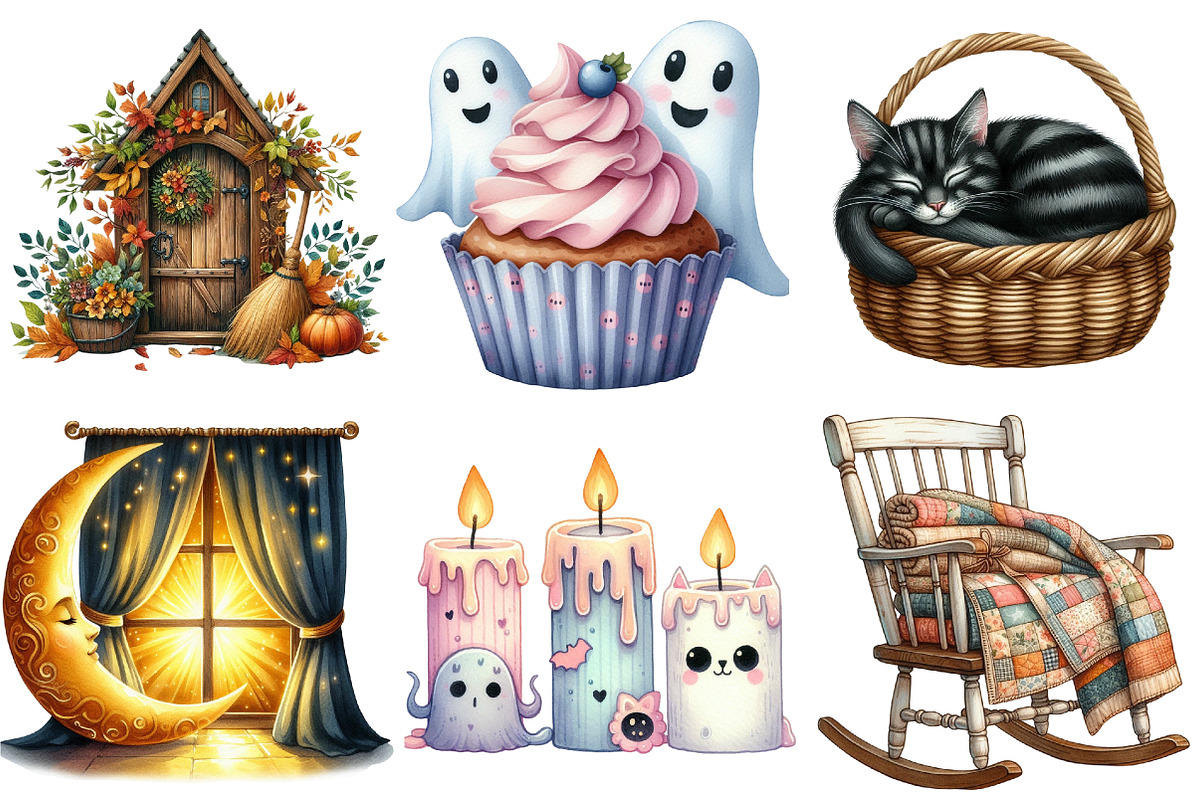 Cute Halloween Cottage Clipart, an Illustration by Watercolor design (Photo 4 of 4)