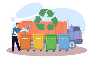 Garbage sorting and recycling, a Transportation Illustration by YummyBuum