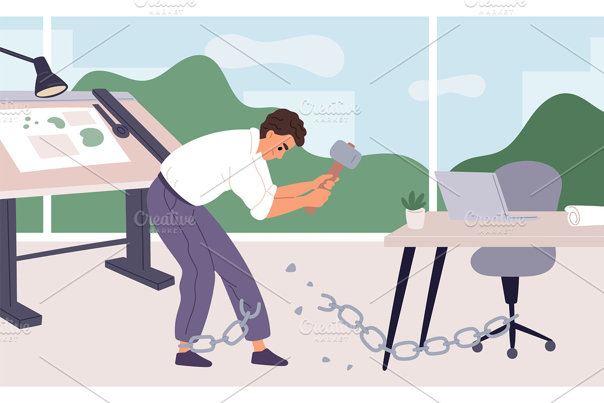 Liberation from bonds. Office, a Finance Illustration by YummyBuum