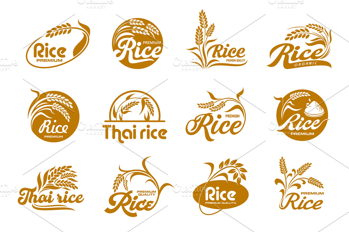 Rice icons, organic grain food, an Illustration by Vector Tradition