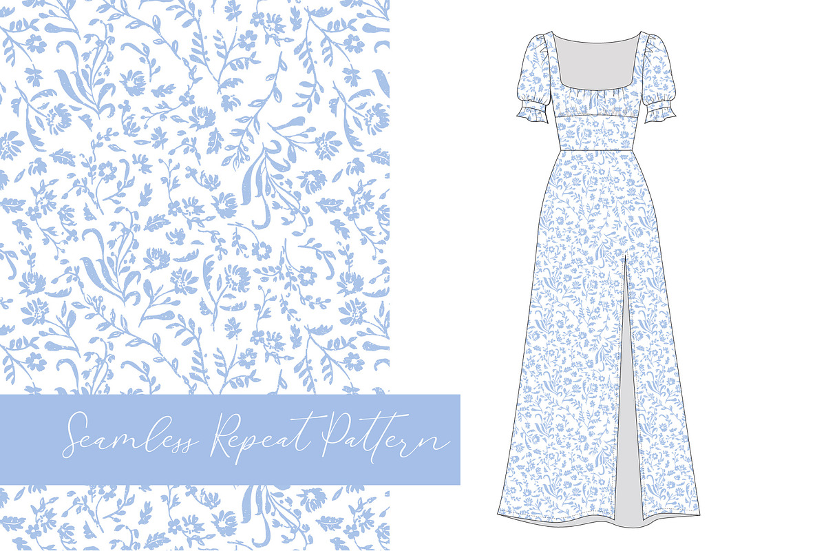 Ditsy Toile Floral - Blue and White, a Pattern Graphic by Mieken Petra Designs (Photo 2 of 3)