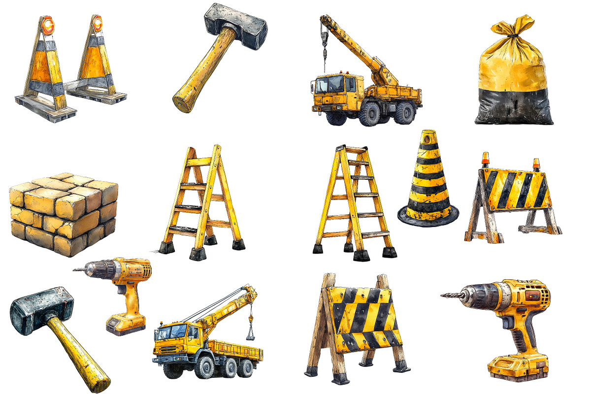Cute Construction Watercolor Clipart, an Illustration by Designworld (Photo 5 of 9)