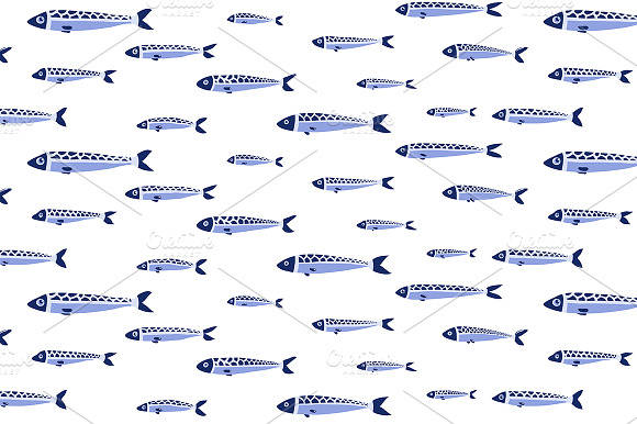 Blue Fish Shoal Seamless Pattern