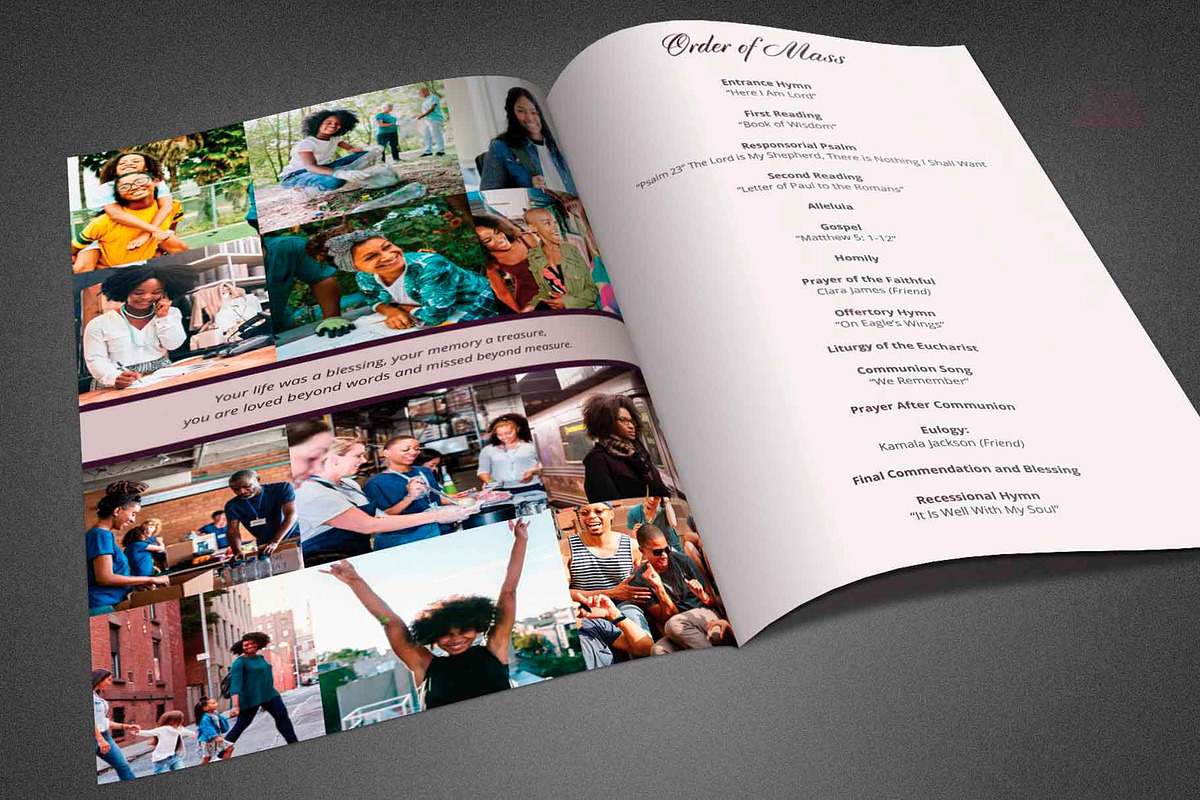 Purple Floral Funeral Program Canva, a Brochure Template by loswl (Photo 4 of 7)