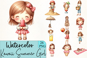 Kawaii Summer Girl Clipart, an Illustration by CrexoraLab