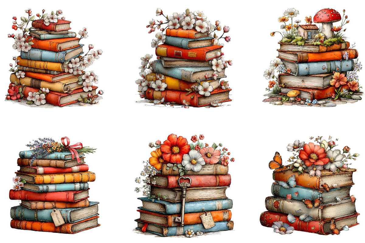 Whimsical Spring Books Stack Clipart, an Illustration by CreationArt (Photo 3 of 7)