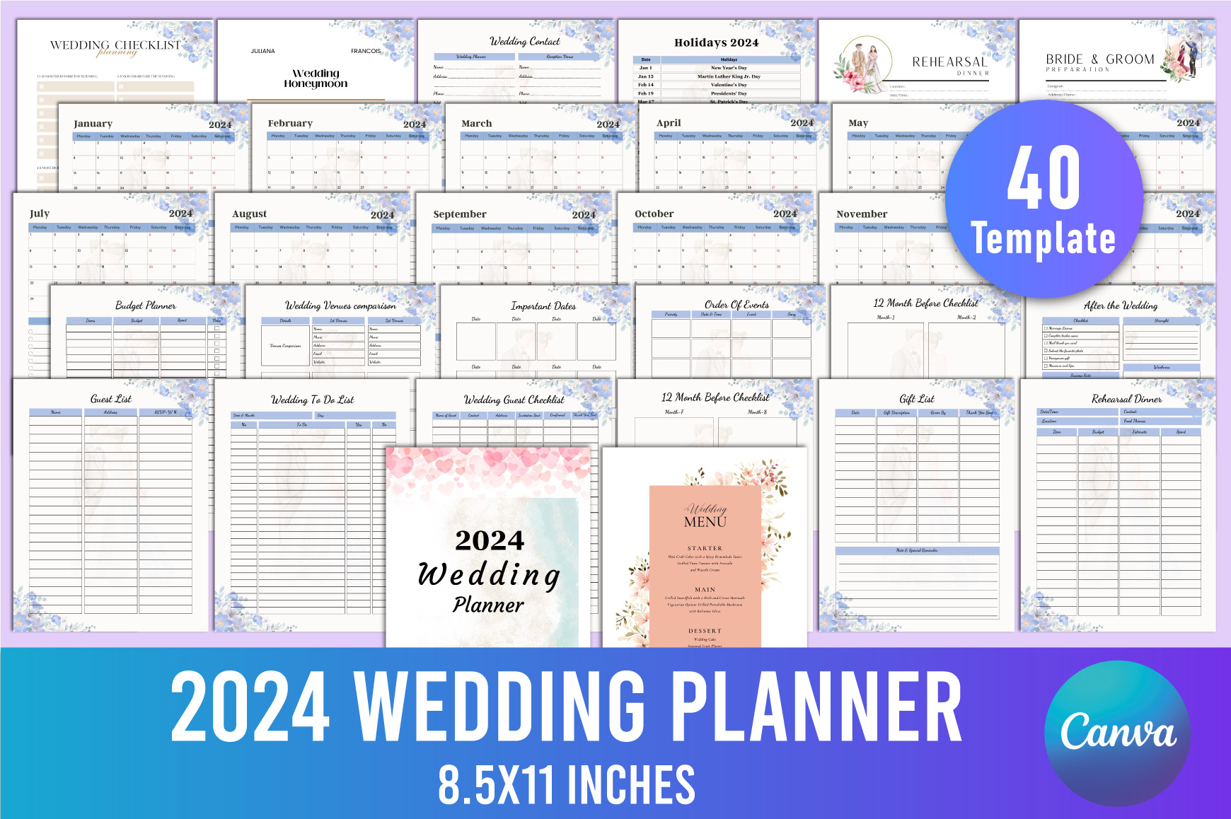 Editable 2024 Wedding Planner Canva