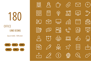 180 Office line icons