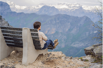 Man tourist on background of, a Nature Photo by Elizaveta Galitskaya