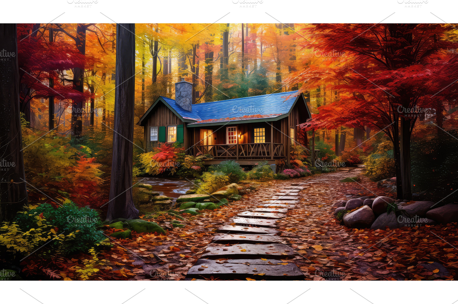 forest fall trees house ai generated, a Beauty & Fashion Photo by pikepicture