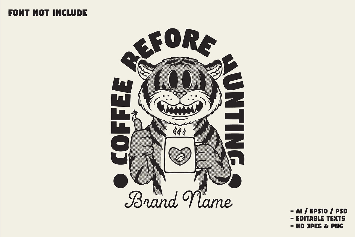 retro tiger with the mugs, a Branding & Logo Template by Judsart