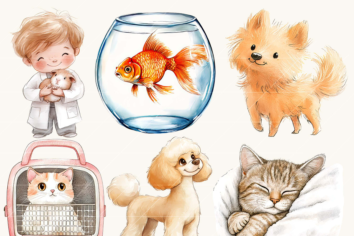 Watercolor Cute Vet Clipart Bundle, a Person Illustration by SparkyDesignsUS (Photo 4 of 8)