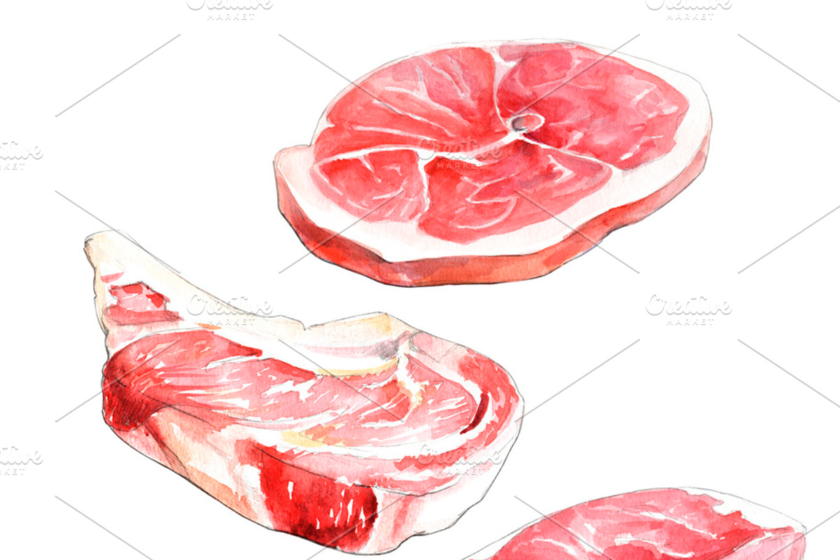 Raw Meat Watercolor set, a Food Illustration by wedraw (Photo 5 of 8)