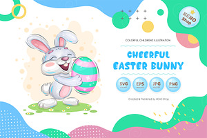 Cheerful easter bunny. Tshirt, PNG., an Animal Illustration by KENO Mascots