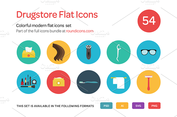 Drugstore Flat Icons Set