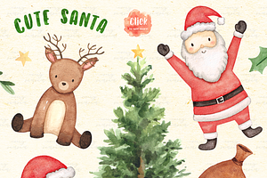 Cute Santa Christmas Watercolor Set