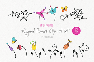 flower vine butterfly clip art set