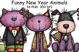 Whimsical Funny New Year Animals PNG, an Illustration by CraftArtStudio