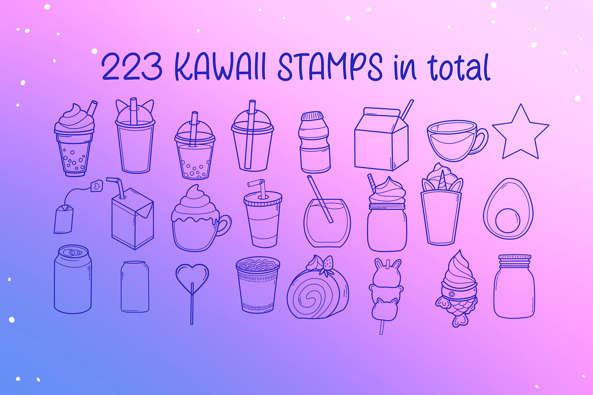 220+ Procreate kawaii stamp brushes, a Brush Add-On by laura.design