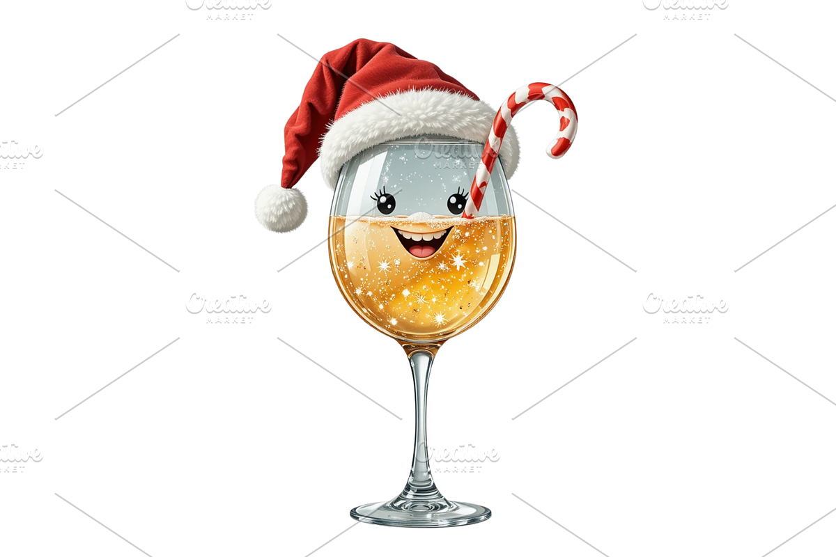 FunnyWine Christmas Cocktail Clipart, a Seasonal Illustration by Creative design (Photo 2 of 7)