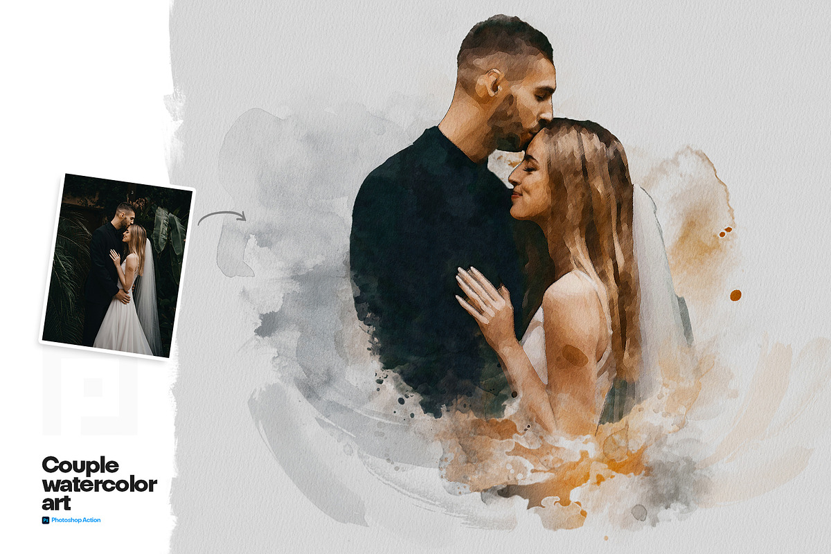 Couple watercolor art photo effect, an Action Add-On by Shovajit (Photo 6 of 9)