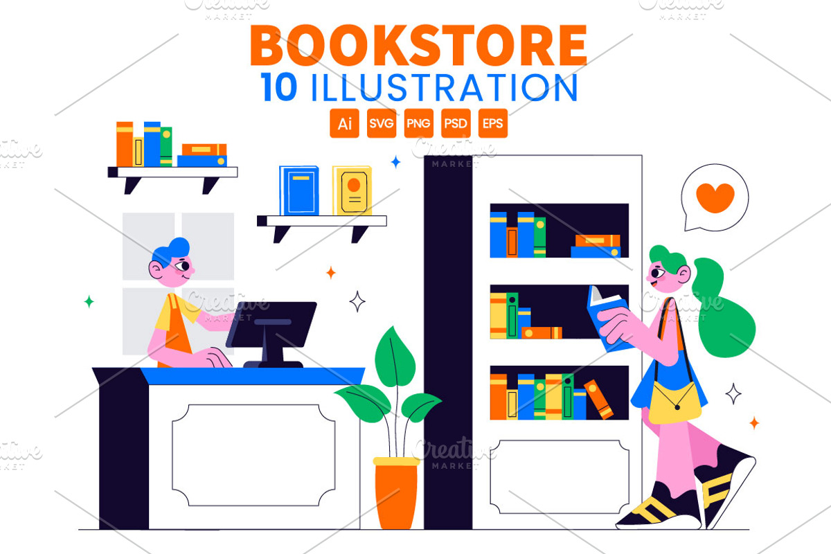 10 Book Store Illustration, an Education Illustration by denayunebgt (Photo 1 of 4)