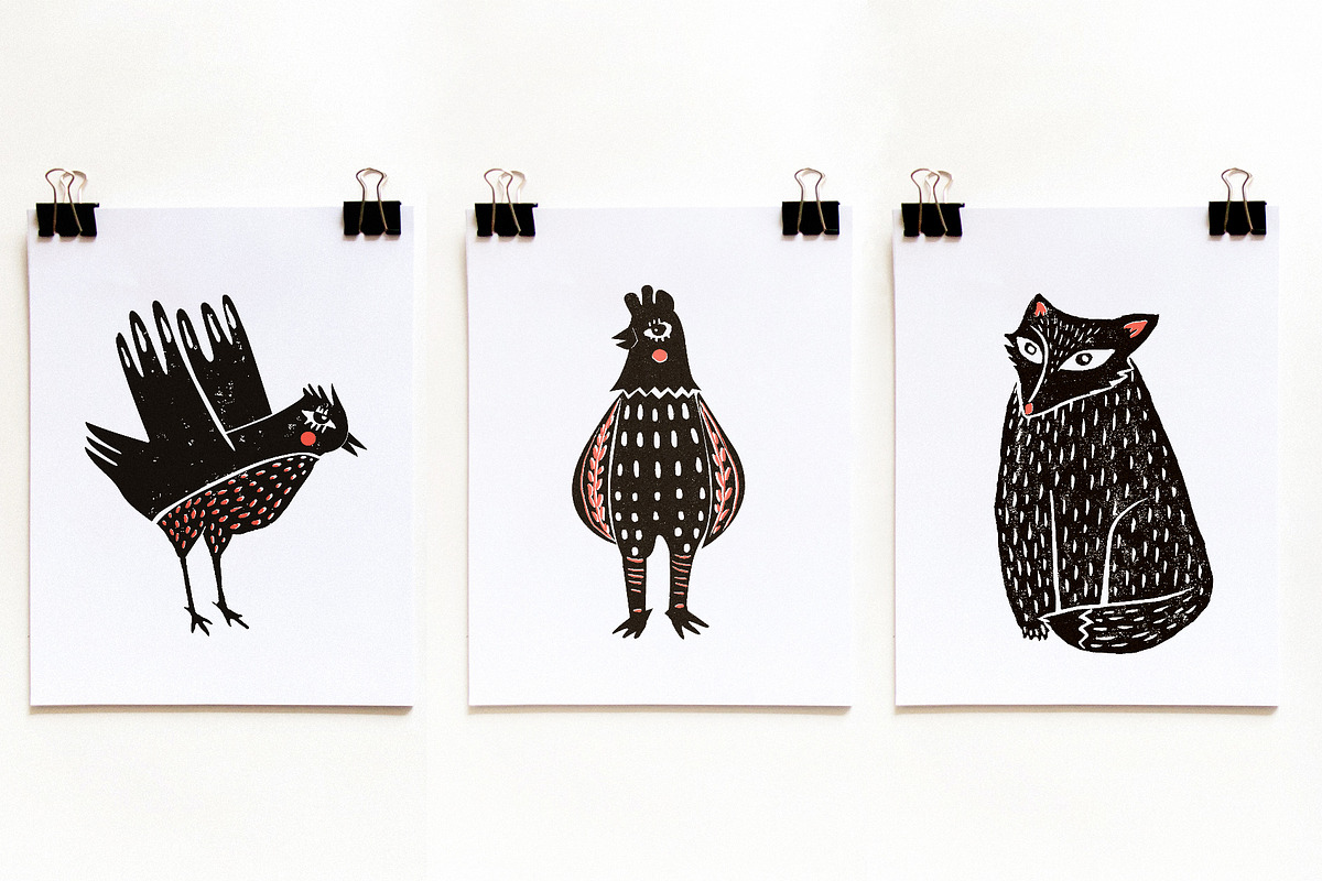 CUTE ANIMALS | Linocut | Vintage, an Animal Illustration by Mii Lab (Photo 3 of 11)