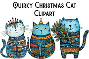 Quirky Christmas Cat Clipart, an Illustration by Pixels.Craft (Thumbnail 1 of 6)