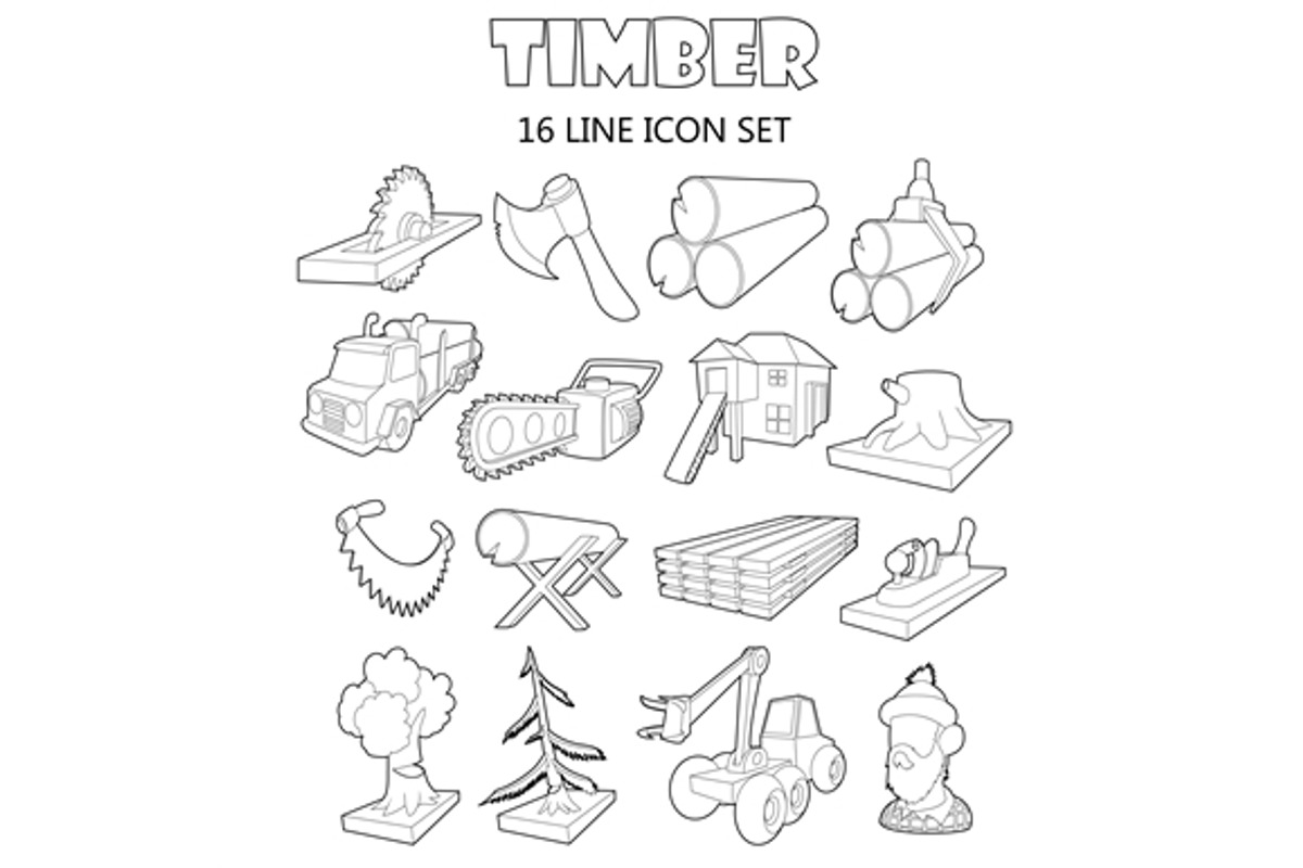 Timber industry icons set, an Outline Icon by Ylivdesign