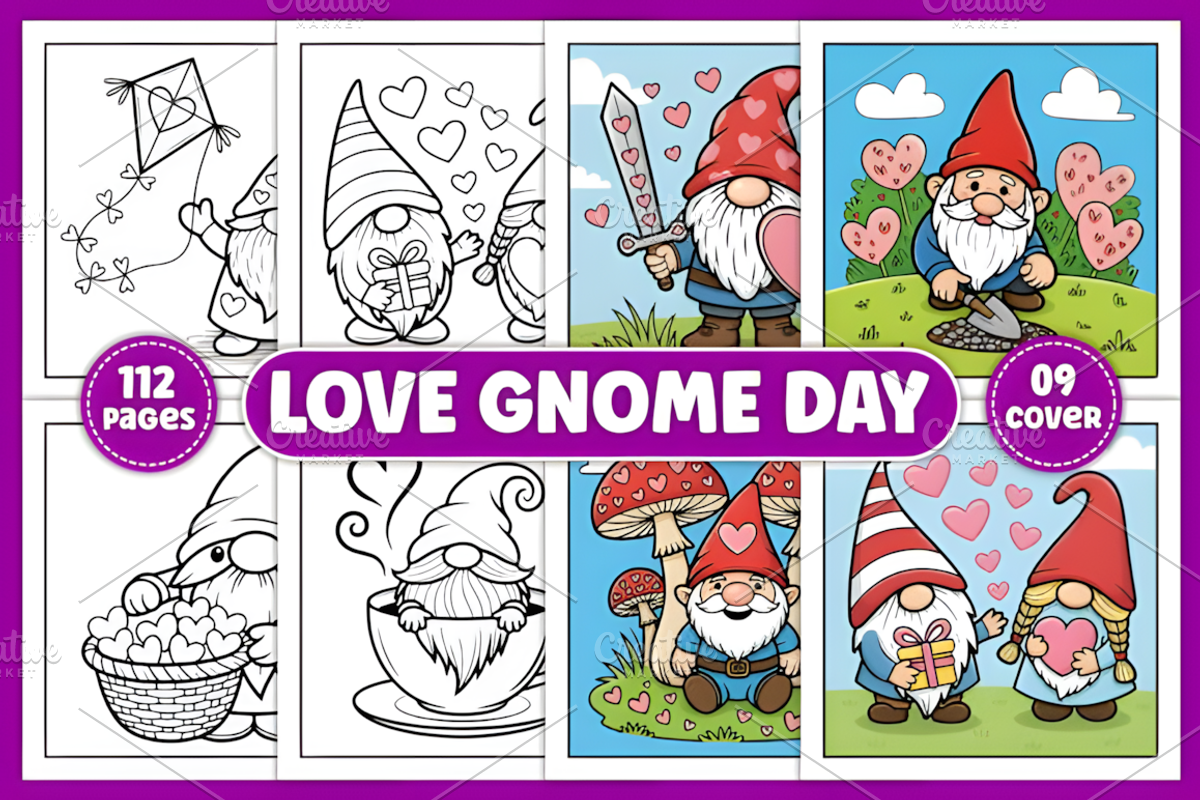 Love Gnome Day Coloring Pages, a Decorative Illustration by Coco Bloom (Photo 1 of 5)