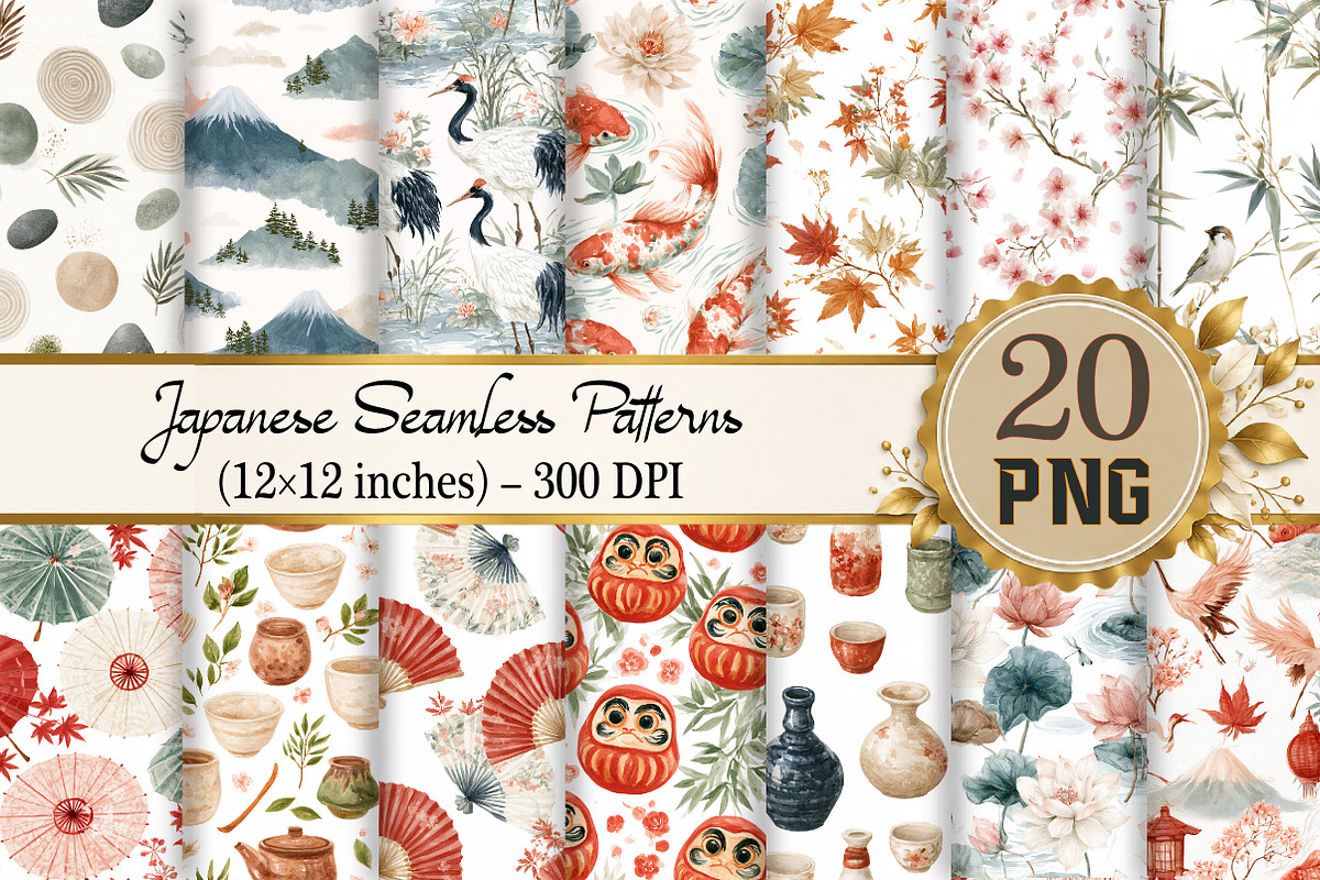 Japanese Seamless Patterns, a Pattern Graphic by Design Market (Photo 1 of 4)