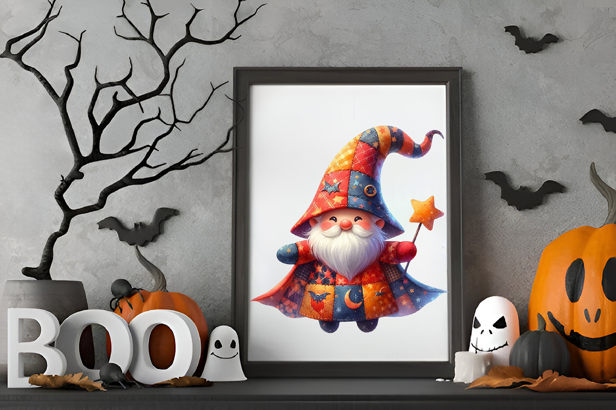 Patchwork Halloween Gnome Clipart, an Illustration by RobertsArt (Photo 3 of 7)