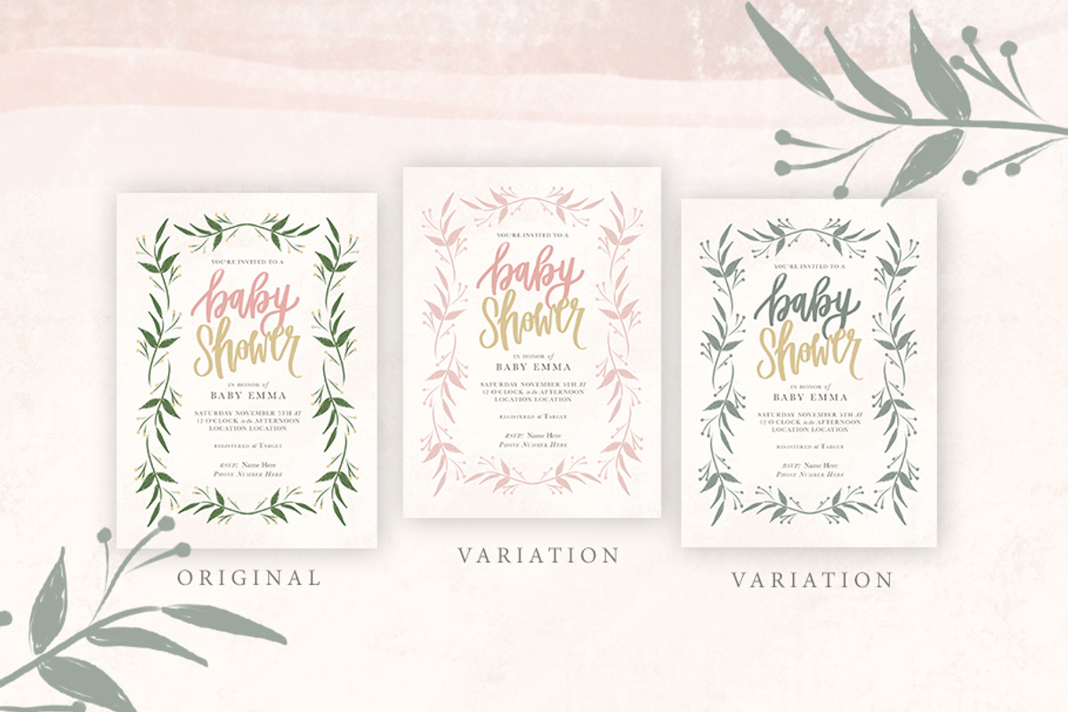 Feminine Baby Shower Invitation, an Invitation Template by Victoria Bilsborough (Photo 2 of 3)