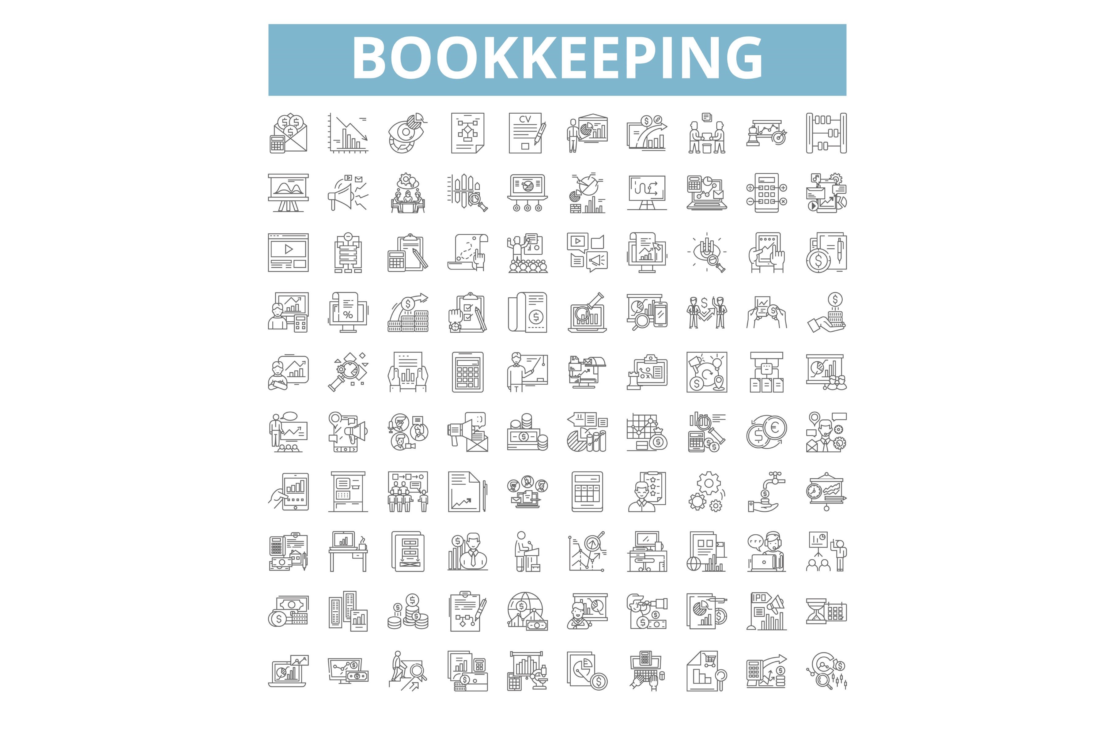 Bookkeeping icons, line symbols, web, a Finance Illustration by urban icon