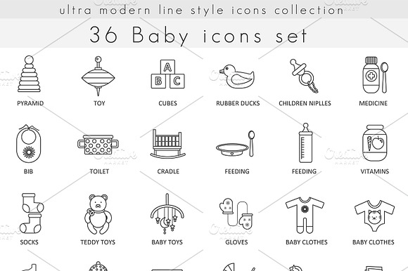 36 Baby Ultra Modern Line Icons Set.