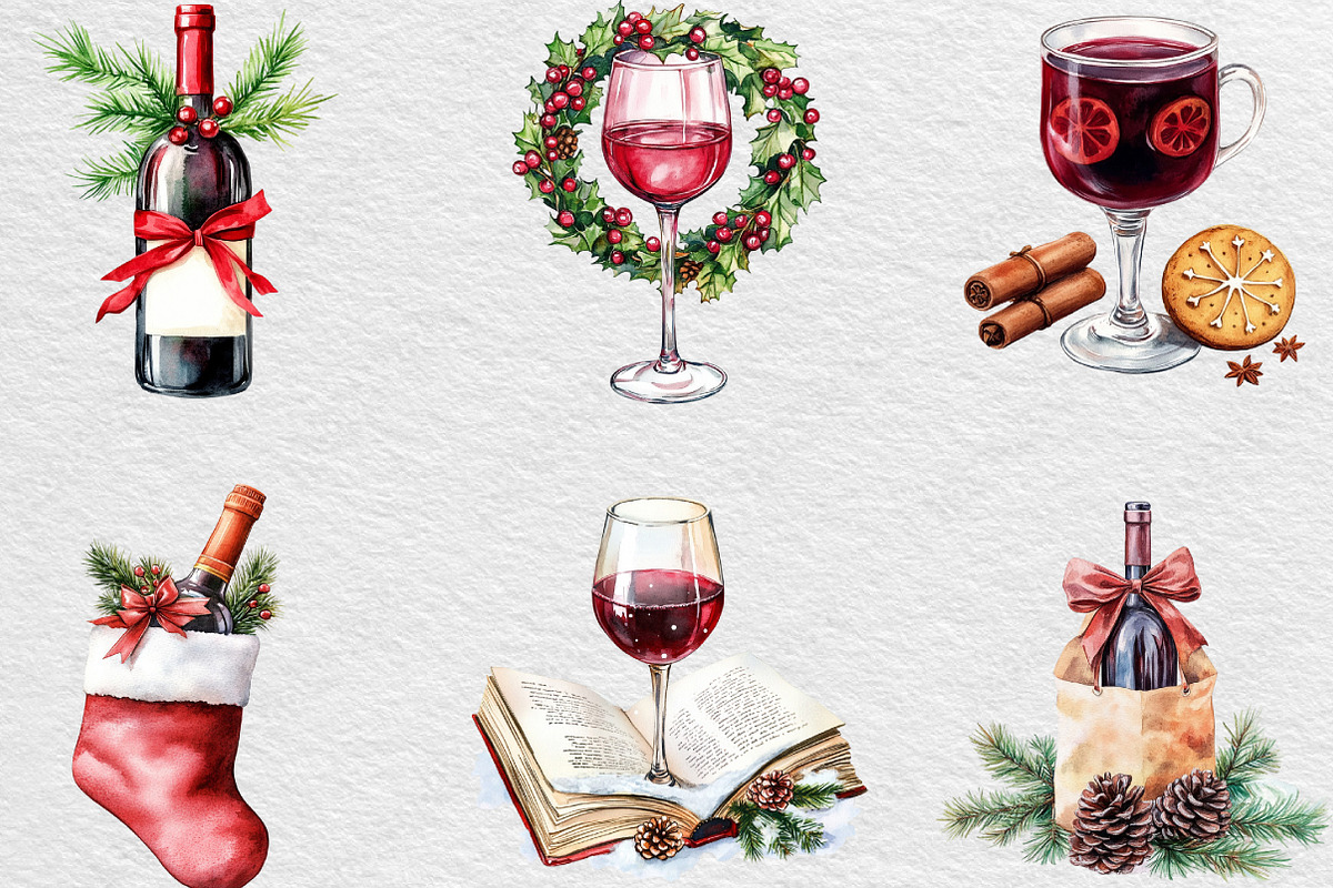 Christmas Red Wine Clipart, an Illustration by Black Bird Studio (Photo 6 of 6)