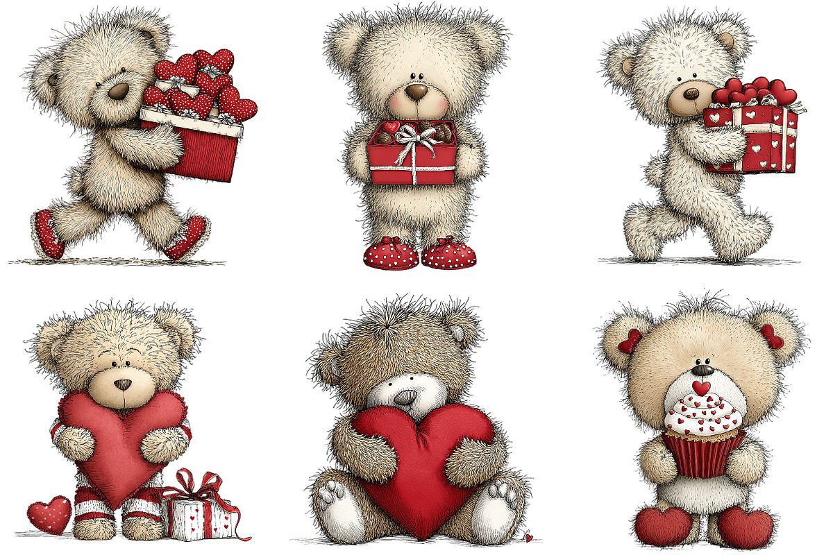 Valentines Teddy Bear Clipart, an Illustration by Craft Nest (Photo 4 of 11)