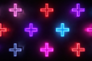 Neon Plus Signs Glowing Dark Backgro, a Photo by Pixeness Studio