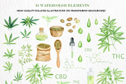 Cannabis watercolor set, an Illustration by svetodesign (Thumbnail 2 of 8)