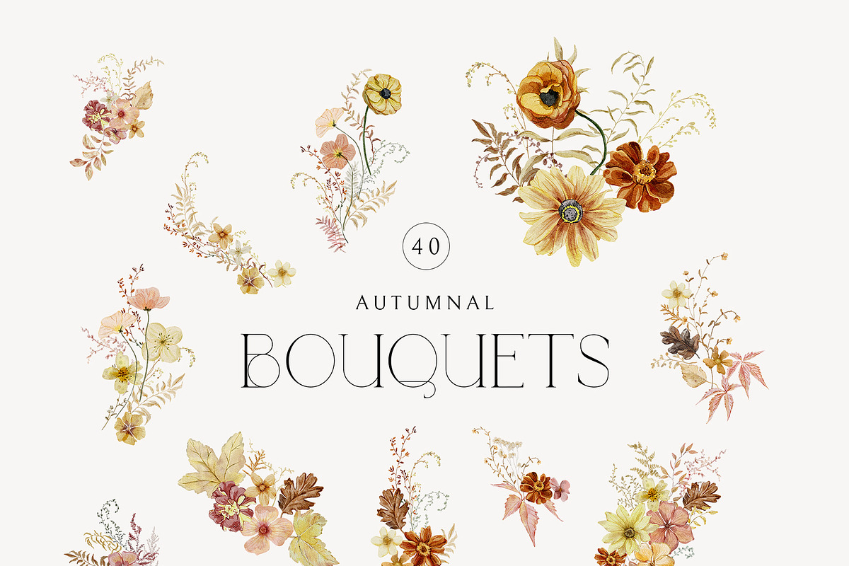 Rustic Fall Watercolor Dried flowers, a Decorative Illustration by SunnyAfternoons (Photo 3 of 14)