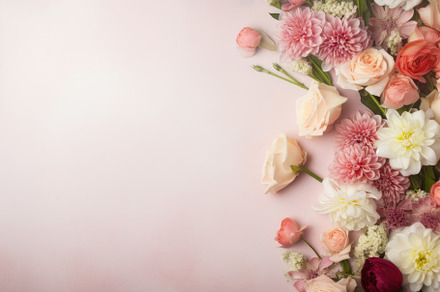 Bouquet of flowers on pastel pink ba, a Photo by Iftikhar Alam