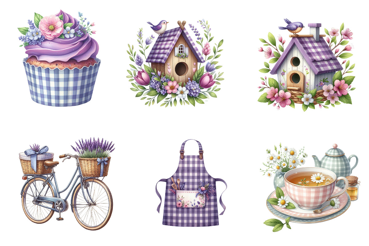 Spring Purple Gingham Clipart Bundle, an Illustration by CreationArt (Photo 2 of 5)