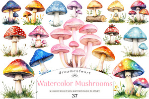 Mushrooms Clipart Bundle, an Illustration by DreamCafeArt