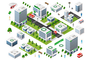 Isometric hospital complex with