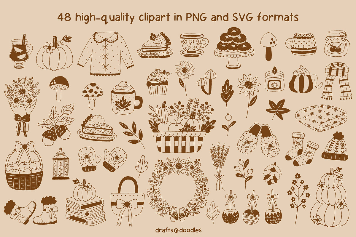 Fall Favorites Line Art SVG Bundle, a Seasonal Illustration by Drafts n Doodles (Photo 2 of 3)